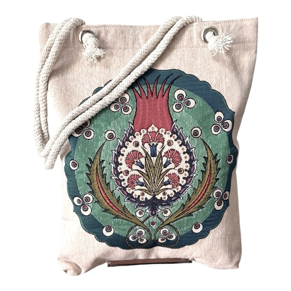 NWT Embroidered Canvas Boho Bohemian Tote Bag - Cream and Multicolor! - Picture 5 of 6